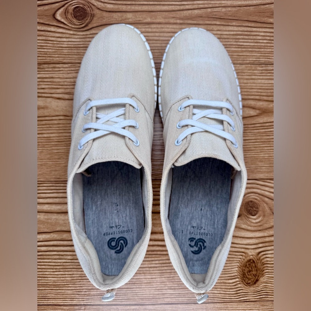Cloudsteppers By Clarks Women’s Glow Lace Up Beige Canvas Comfort Shoes Sz 11 - Picture 10 of 12